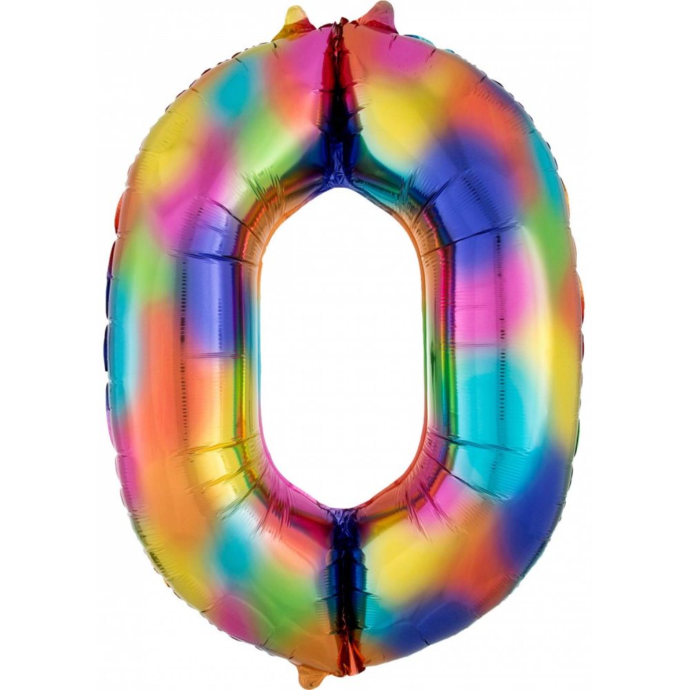 Nummer Regenbogen Riesen-Zahlenfolienballon Nummer 0, 88x63 cm