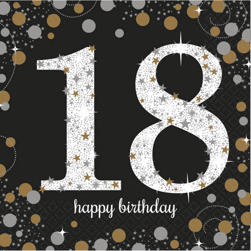 Geburtstag Gold Happy Birthday 18 Servietten 16er-Set 33x33 cm