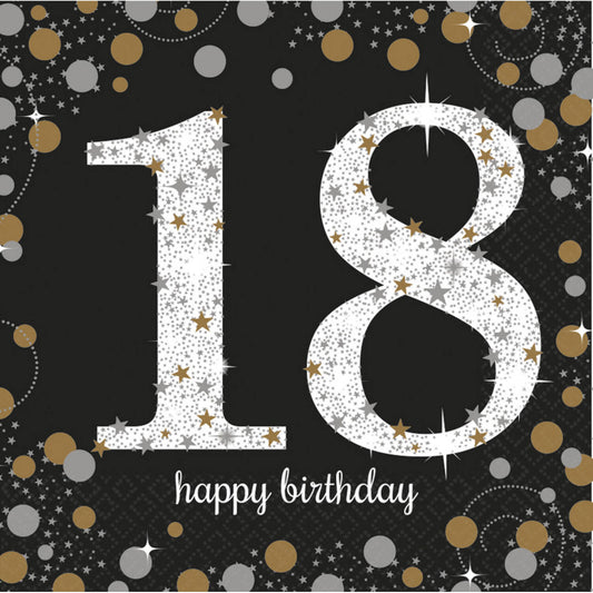 Geburtstag Gold Happy Birthday 18 Servietten 16er-Set 33x33 cm