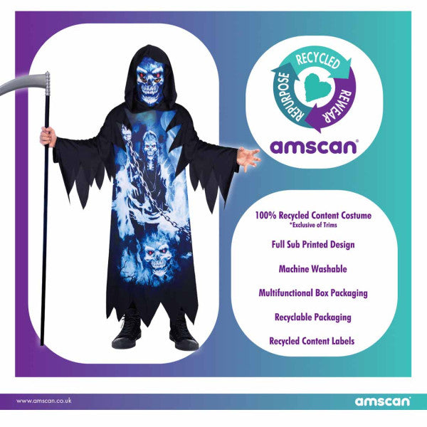 Halloween Neon Sensenmann Kostüm 8-10 Jahre
