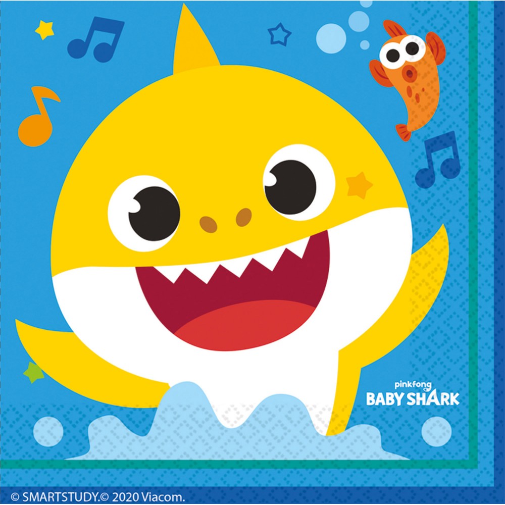 Baby Shark Music Servietten, 16 Stück, 33x33 cm
