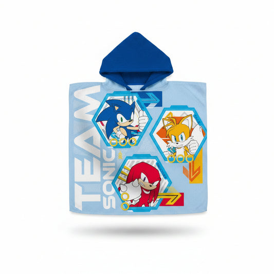 Sonic the Hedgehog Team Sonic the Hedgehog Strandhandtuch Badeponcho für Kinder aus Baumwolle – 60 × 120 cm