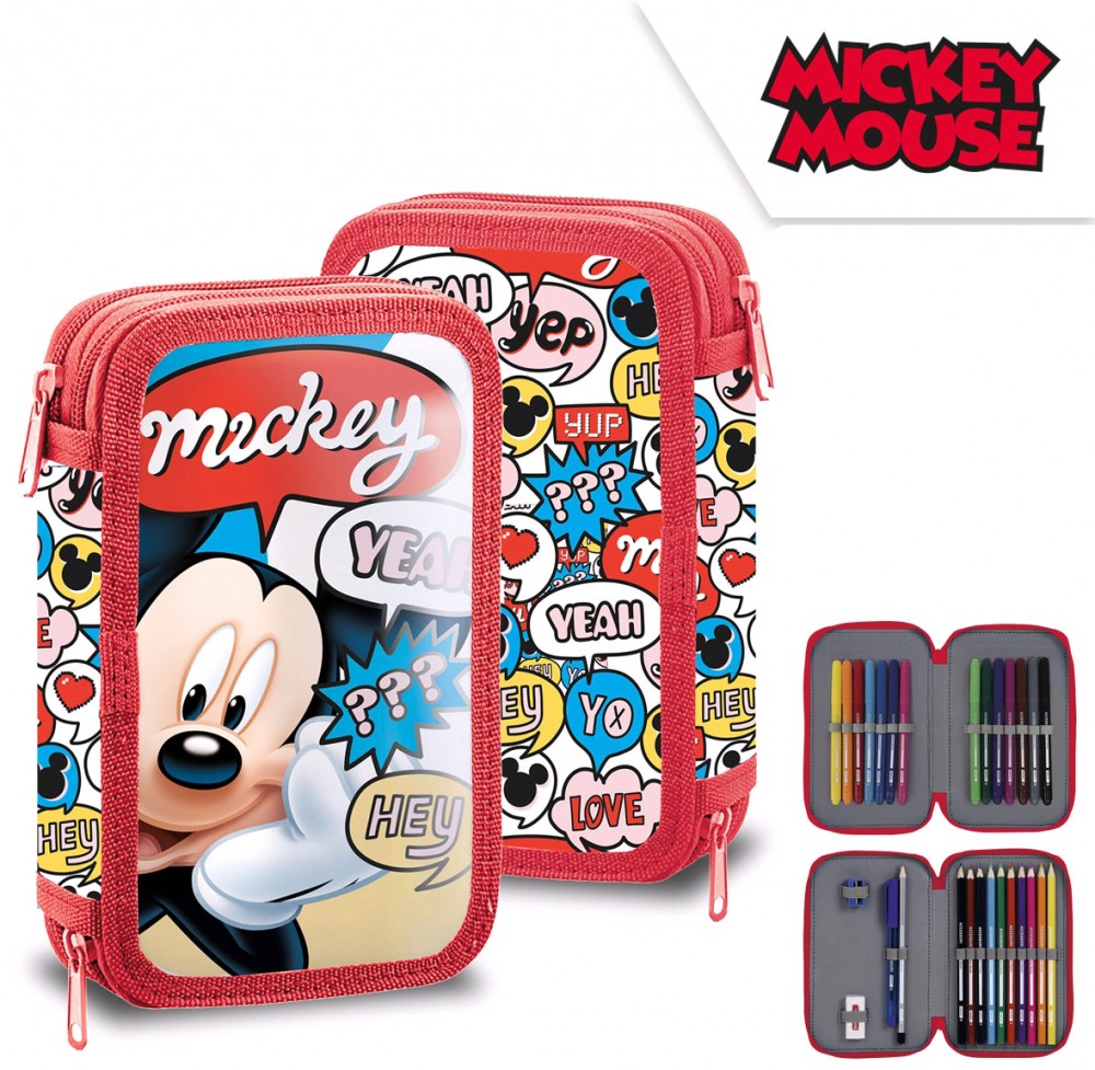 Disney Mickey mit 2 Etagen Federmäppchen für Kinder – 13 x 20 x 7 cm
