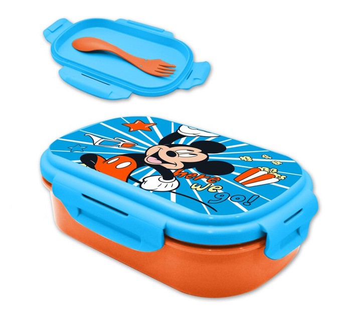 Disney Mickey Go Sandwich Box + Set Brotdose mit Besteck für Kinder – 21 × 14 × 6 cm