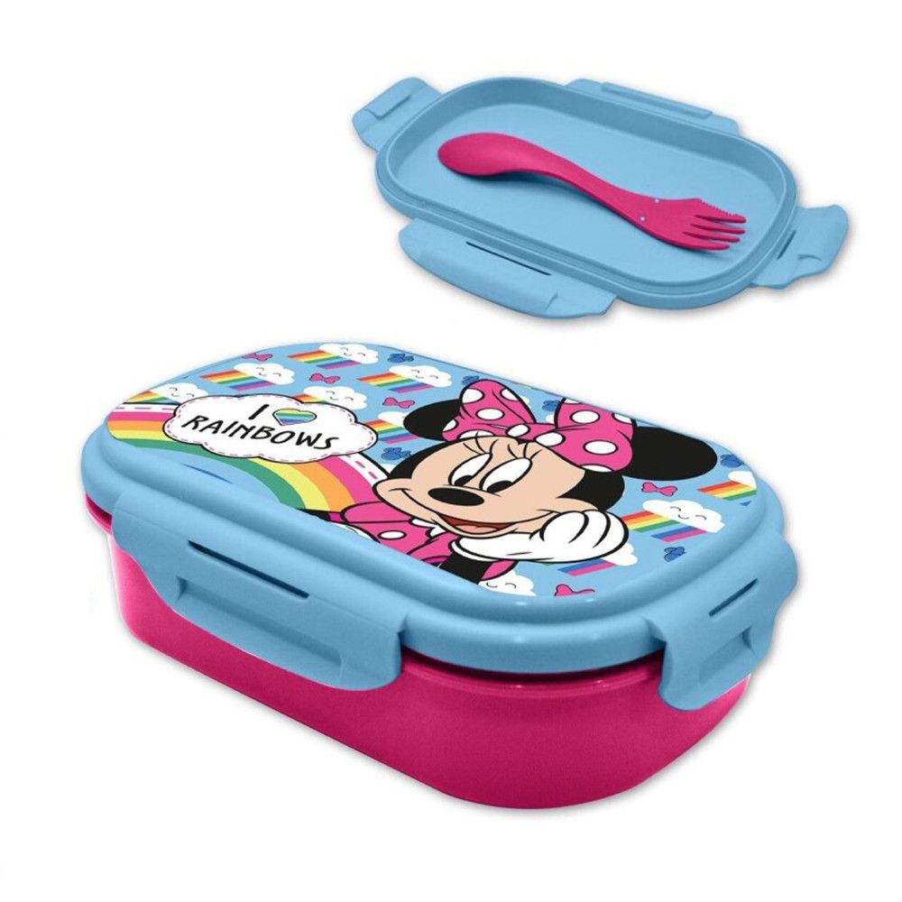 Disney Minnie Rainbows Brotdose mit Besteck für Kinder – 21 × 14 × 6 cm, BPA-frei