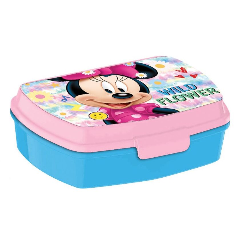 Disney Minnie Wild Flower drôle Boîte à goûter en plastique avec un compartiment pour enfants – 17 × 14 × 6,5 cm, sans BPA