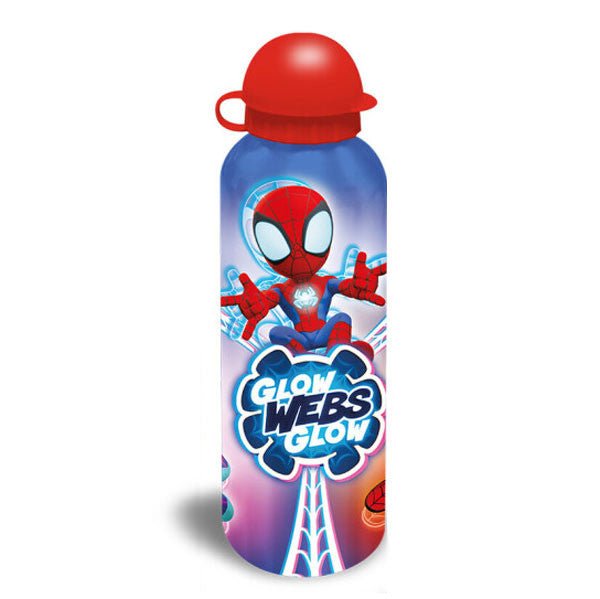 Spiderman Glow Web Aluminium-Trinkflasche mit Trinkverschluss für Kinder – 500 ml