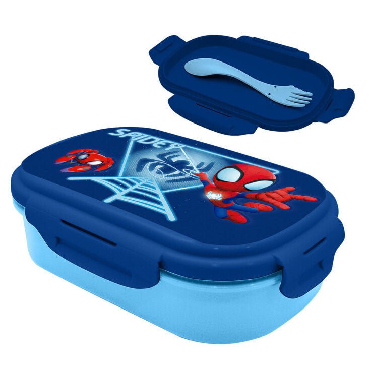 Spiderman Blue Web Brotdose mit Besteck für Kinder – 21 × 14 × 6 cm, BPA-frei