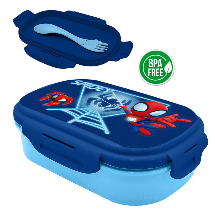 Spiderman Blue Web Brotdose mit Besteck für Kinder – 21 × 14 × 6 cm, BPA-frei