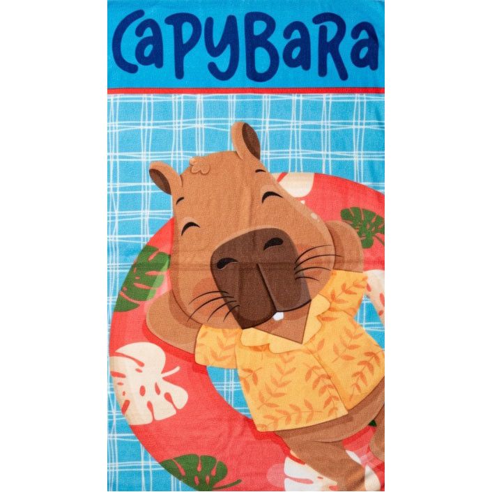 Capybara Float Fun, Serviette de Bain pour Enfants à Séchage Rapide en Polyester – 70 × 140 cm