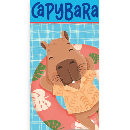 Capybara Float Fun, Serviette de Bain pour Enfants à Séchage Rapide en Polyester – 70 × 140 cm
