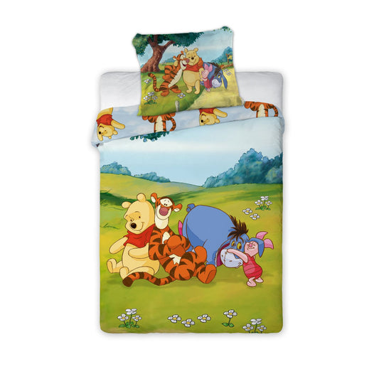 Disney Winnie the Pooh Sunny Meadow, Cot Duvet Cover Set – 100 x 135 cm + 40 x 60 cm, Cotton