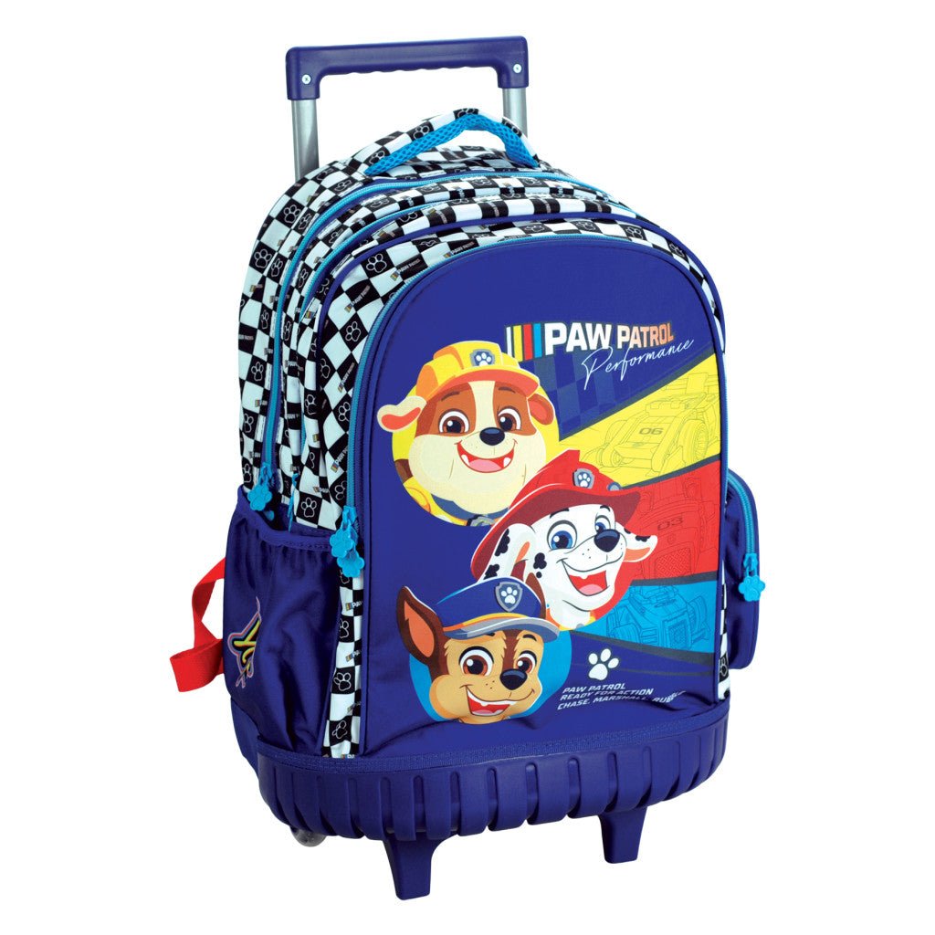 Paw Patrol Racing Premium rollender Schulrucksack, 42 cm Schultasche mit Rollen für Kinder – 42 × 32 × 20 cm