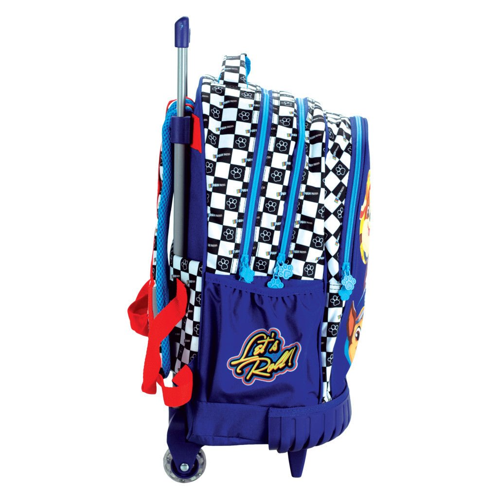 Paw Patrol Racing Premium rollender Schulrucksack, 42 cm Schultasche mit Rollen für Kinder – 42 × 32 × 20 cm