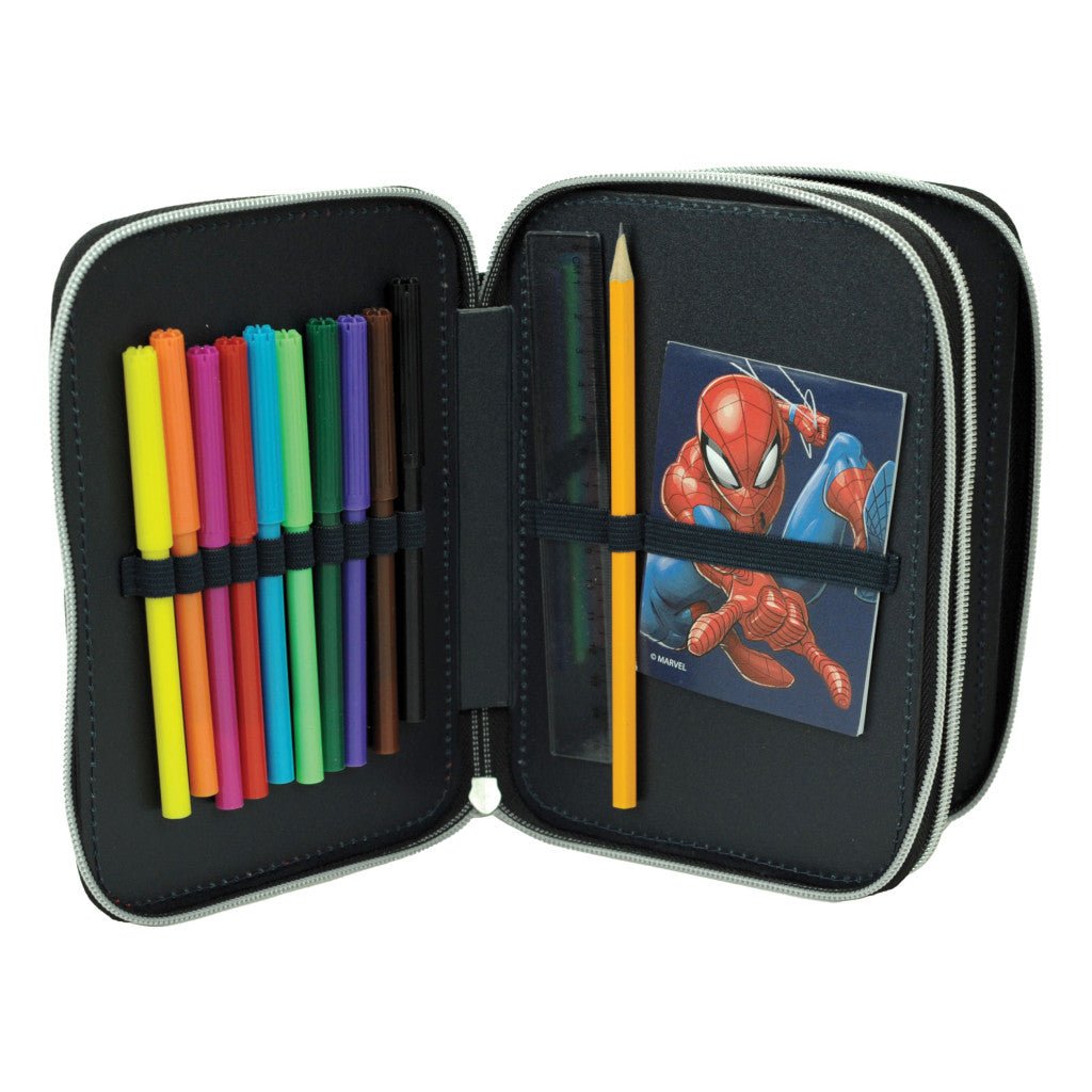 Spiderman Frame Zweistöckiges befülltes Federmäppchen für Kinder – 13 x 20 x 7 cm