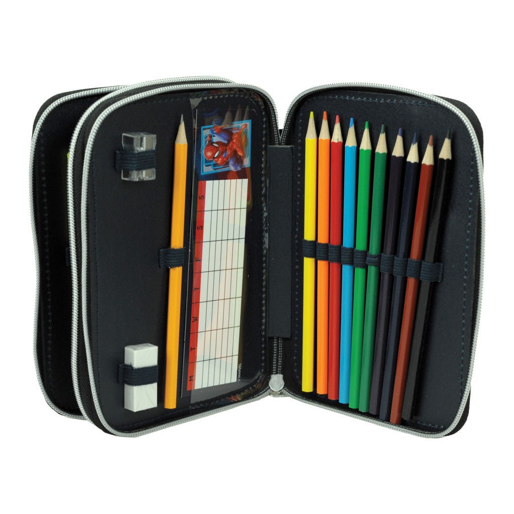 Spiderman Frame Zweistöckiges befülltes Federmäppchen für Kinder – 13 x 20 x 7 cm