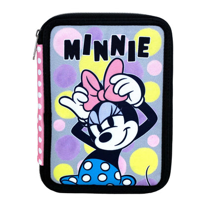 Trousse 2 compartiments garnie Disney Minnie Pretty in Pink pour enfants – 13 x 20 x 7 cm