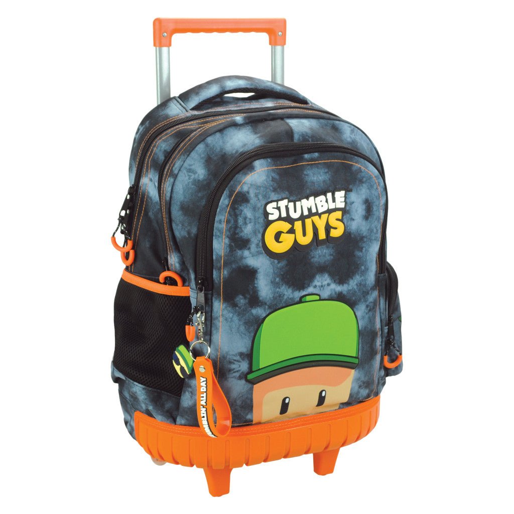 Stumble Guys Hat Premium Rollschulranzen, 42 cm Schultasche mit Rollen für Kinder – 42 × 32 × 20 cm