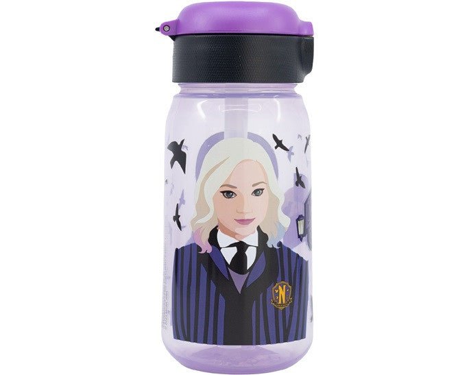 Wednesday Nevermore Academy Kunststoff-Trinkflasche mit Strohhalm für Kinder – 510 ml, BPA-frei