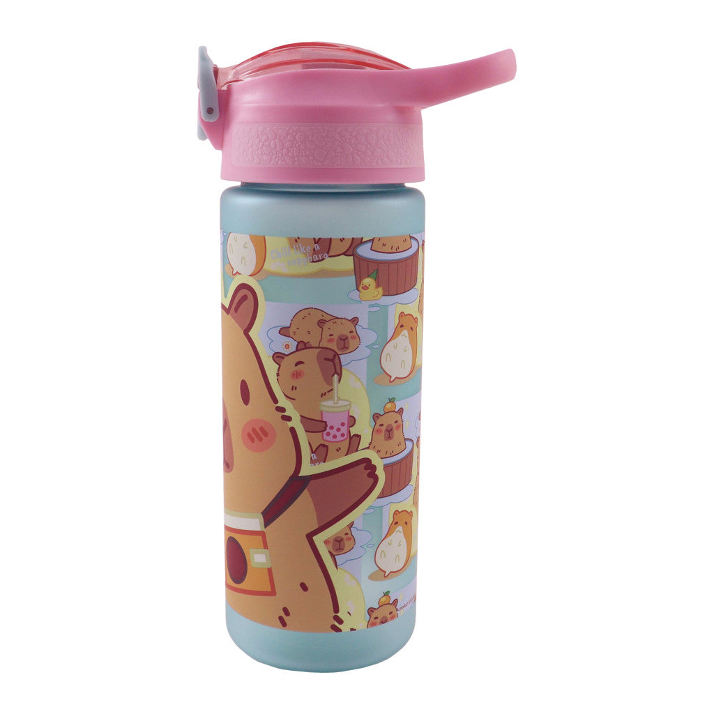Capybara Chill Plastic Matte Straw Bottle Plastic Drinking Bottle with Straw for Children – 600 ml, BPA-Free