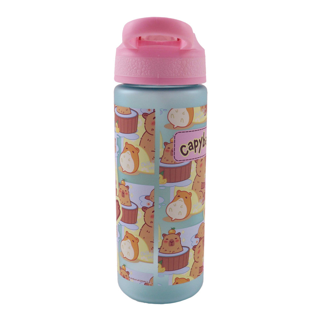 Capybara Chill Plastic Matte Straw Bottle Plastic Drinking Bottle with Straw for Children – 600 ml, BPA-Free