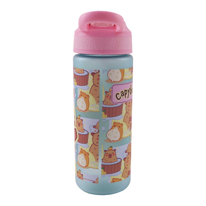 Capybara Chill Plastic Matte Straw Bottle Plastic Drinking Bottle with Straw for Children – 600 ml, BPA-Free