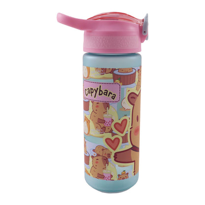Capybara Chill Plastic Matte Straw Bottle Plastic Drinking Bottle with Straw for Children – 600 ml, BPA-Free