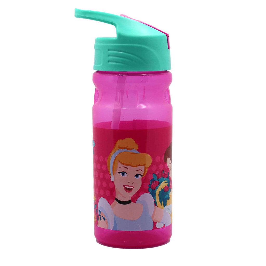Disney Prinzessin Spring Kunststoff-Trinkflasche mit Strohhalm für Kinder – 500 ml, BPA-frei