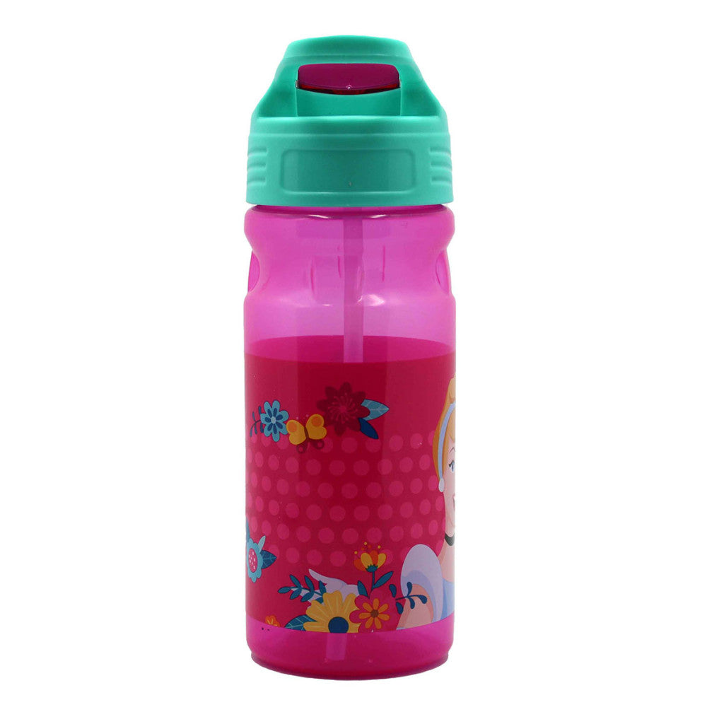 Disney Prinzessin Spring Kunststoff-Trinkflasche mit Strohhalm für Kinder – 500 ml, BPA-frei