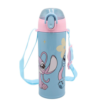 Disney Lilo und Stitch Universe Aluminium Thermo-Trinkflasche mit Strohhalm für Kinder – 450 ml