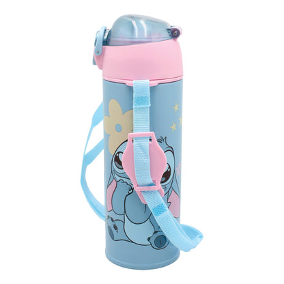 Disney Lilo und Stitch Universe Aluminium Thermo-Trinkflasche mit Strohhalm für Kinder – 450 ml