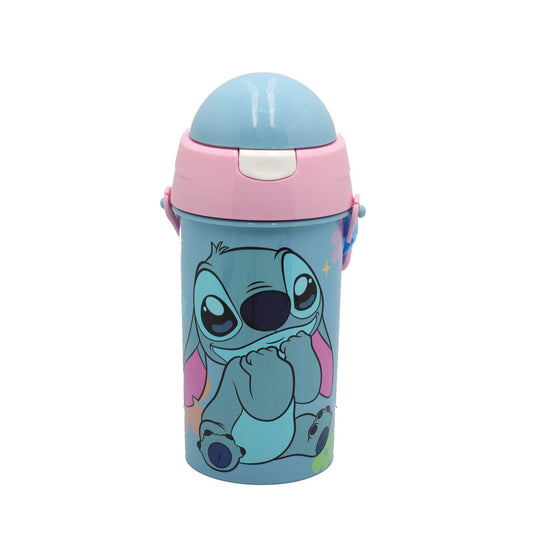 Disney Lilo and Stitch Alien 626 with Straw and Hook Plastic Drinking Bottle with Straw for Kids – 500 ml