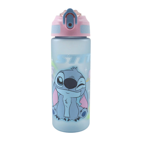Disney Lilo and Stitch Alien 626 with Matte Straw Plastic Drinking Bottle with Straw for Kids – 600 ml, BPA Free