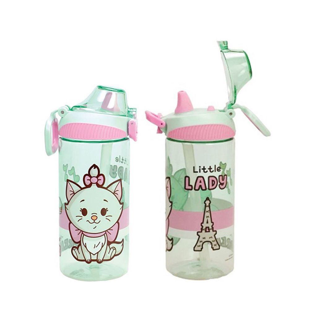 Disney Marie Little Lady Kunststoff-Trinkflasche mit Strohhalm für Kinder – 450 ml