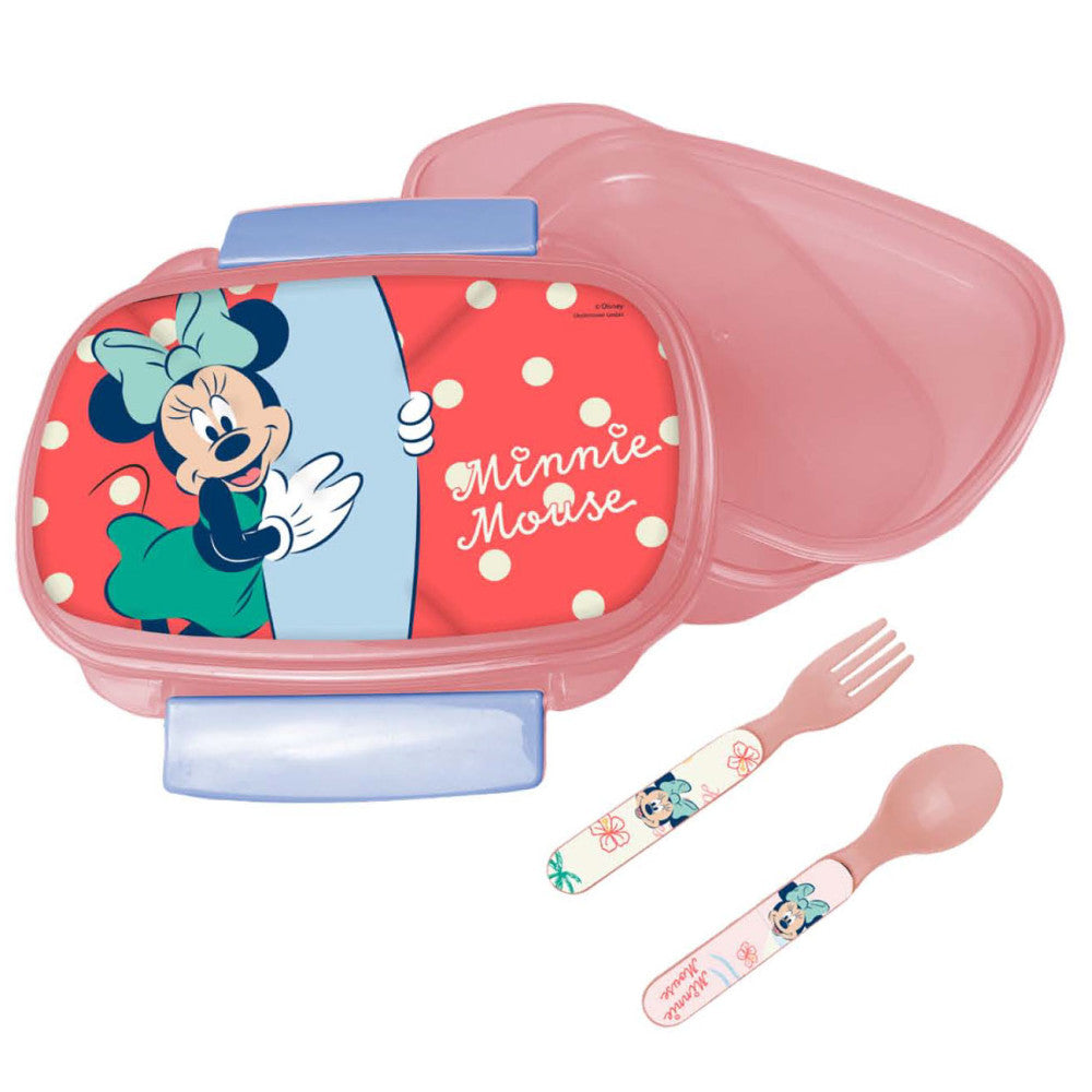 Disney Minnie Summer Brotdose mit Besteck für Kinder – 18 × 13 × 6,5 cm