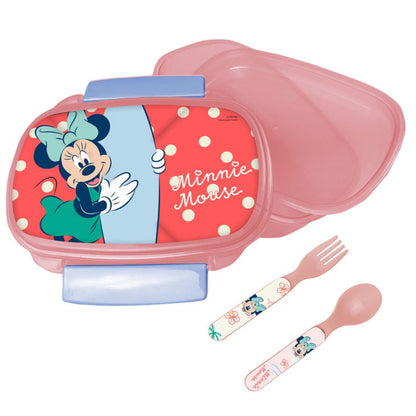 Disney Minnie Summer Brotdose mit Besteck für Kinder – 18 × 13 × 6,5 cm