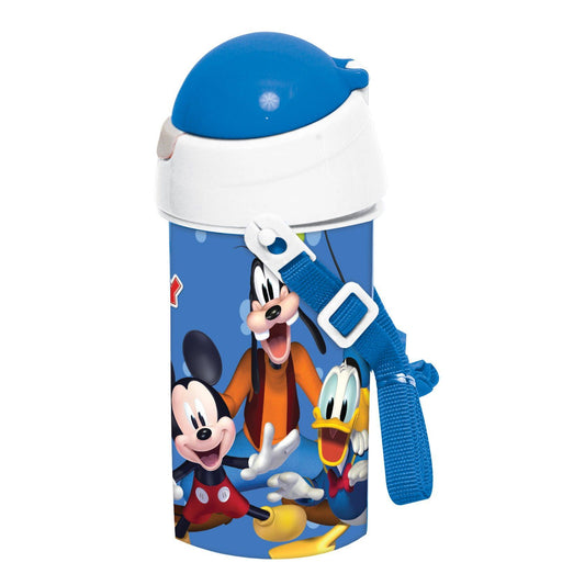 Disney Mickey Blue Sport-Trinkflasche aus Kunststoff mit Strohhalm für Kinder – 500 ml