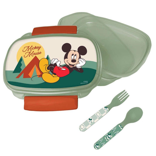 Disney Mickey Nature Brotdose mit Besteck für Kinder – 18 × 13 × 6,5 cm