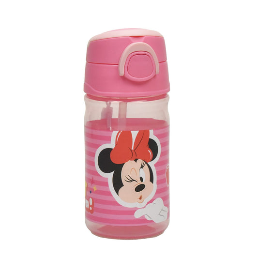Disney Minnie Wink with Handle Plastic Drinking Bottle with Straw for Kids – 350 ml, BPA-Free