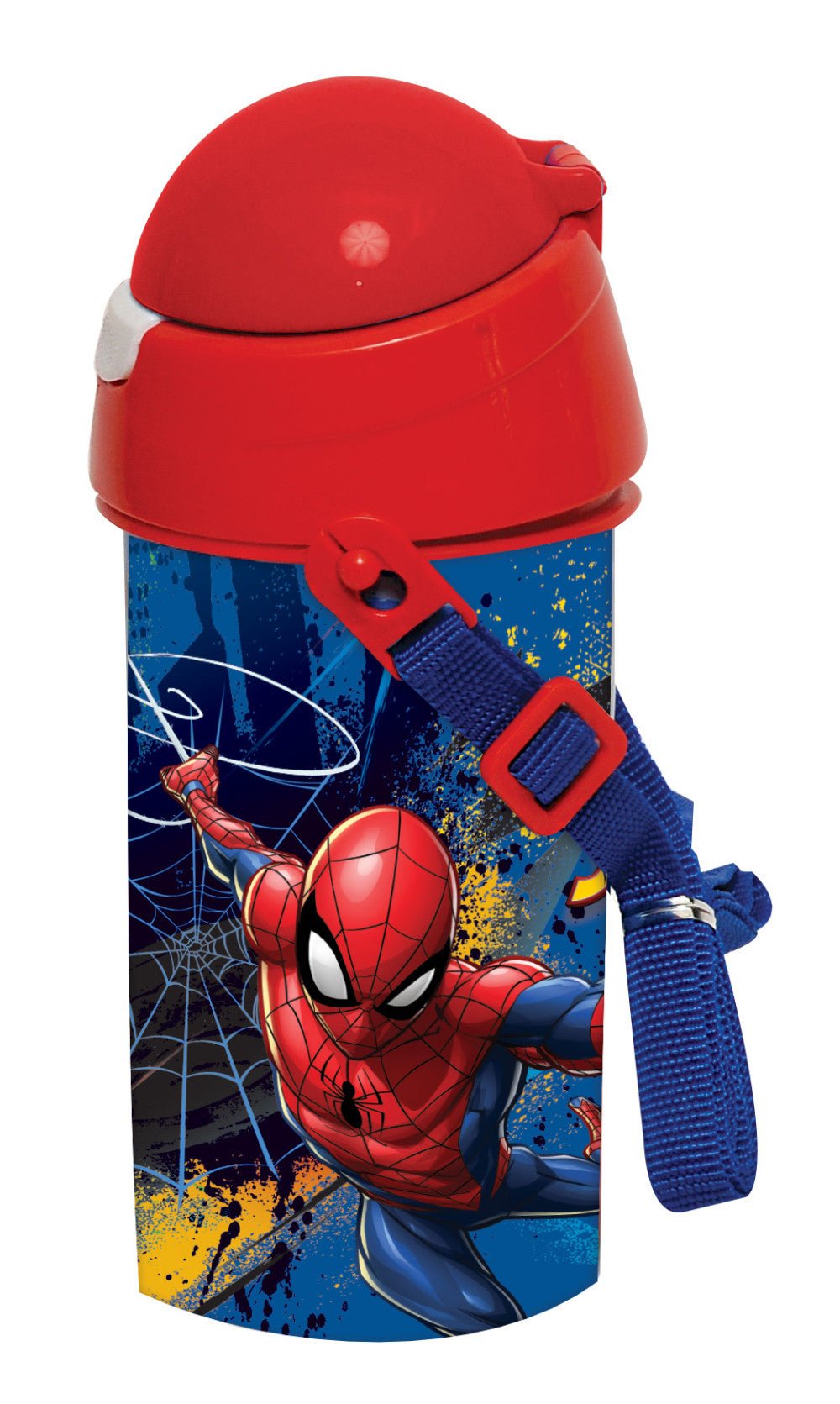 Spiderman Dark Sport-Trinkflasche aus Kunststoff mit Strohhalm für Kinder – 500 ml
