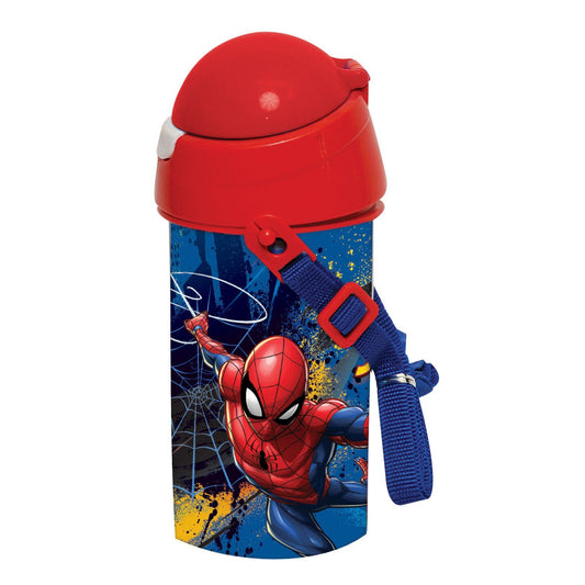 Spiderman Dark Sport-Trinkflasche aus Kunststoff mit Strohhalm für Kinder – 500 ml