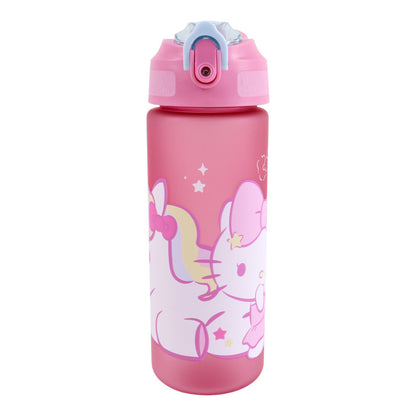 Hello Kitty Unicorn Kunststoff-Matte Kunststoff-Trinkflasche mit Strohhalm für Kinder – 600 ml, BPA-frei