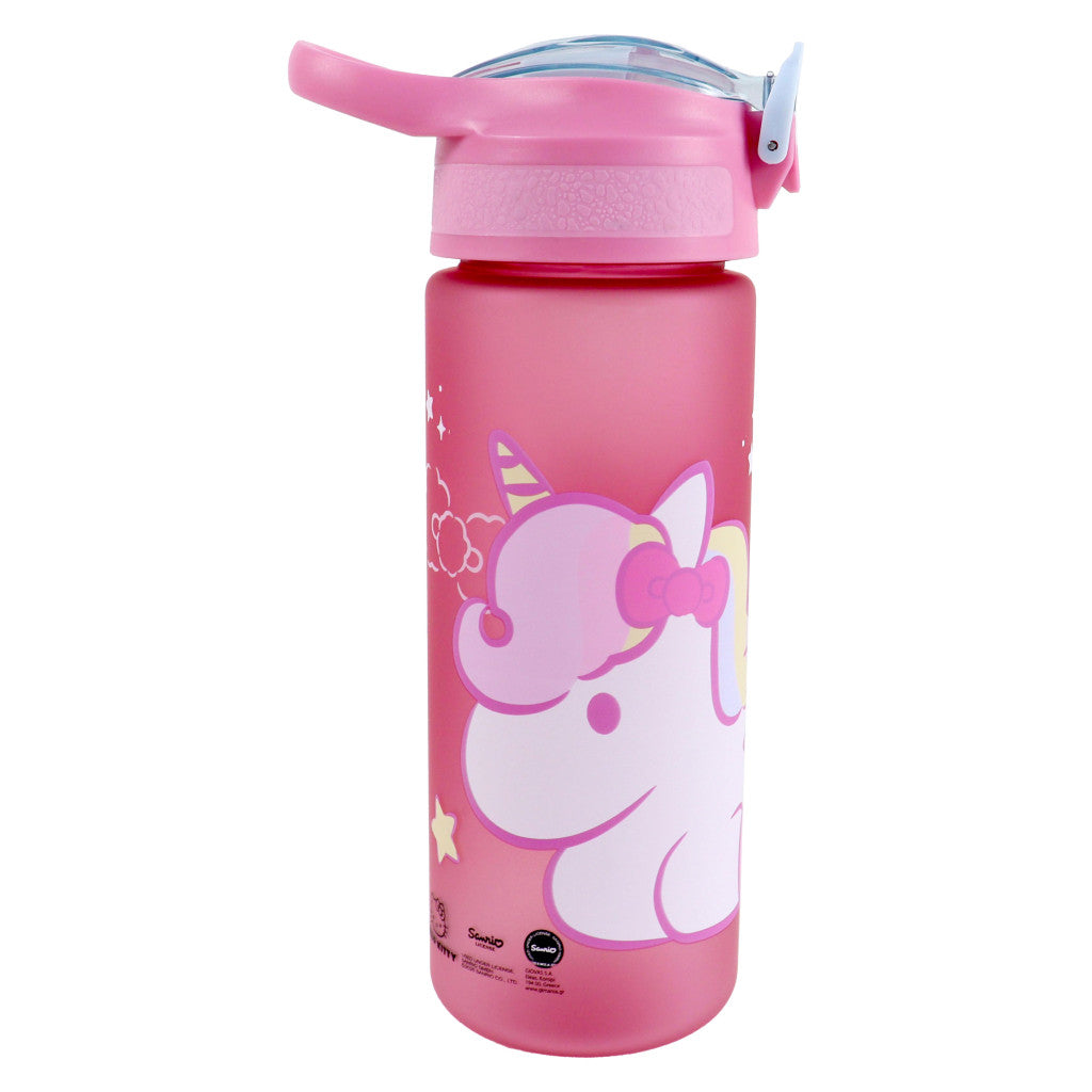 Hello Kitty Unicorn Kunststoff-Matte Kunststoff-Trinkflasche mit Strohhalm für Kinder – 600 ml, BPA-frei