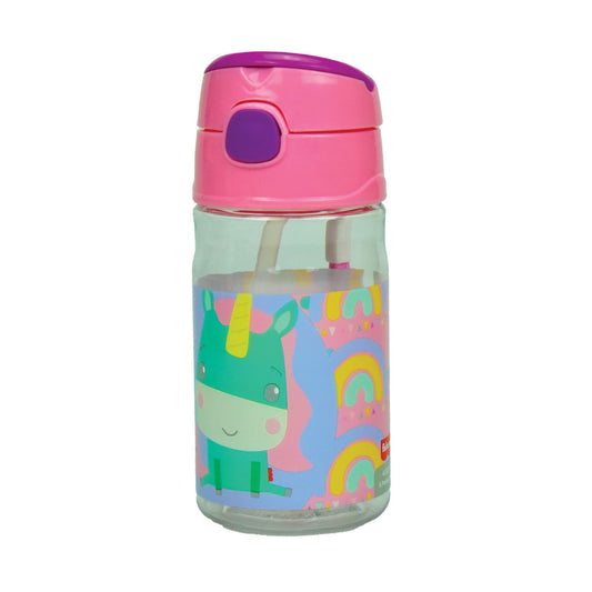 Fisher-Price Animals Plastic Drinking Bottle with Straw for Kids – 350 ml, BPA-Free