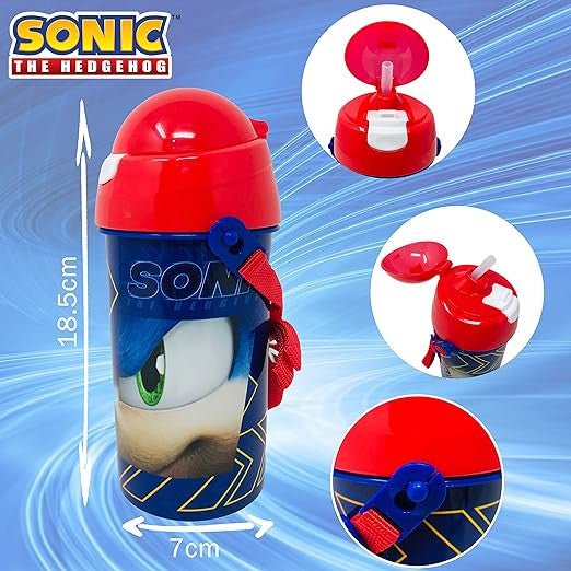 Sonic the Hedgehog Sport-Trinkflasche aus Kunststoff mit Strohhalm für Kinder – 500 ml