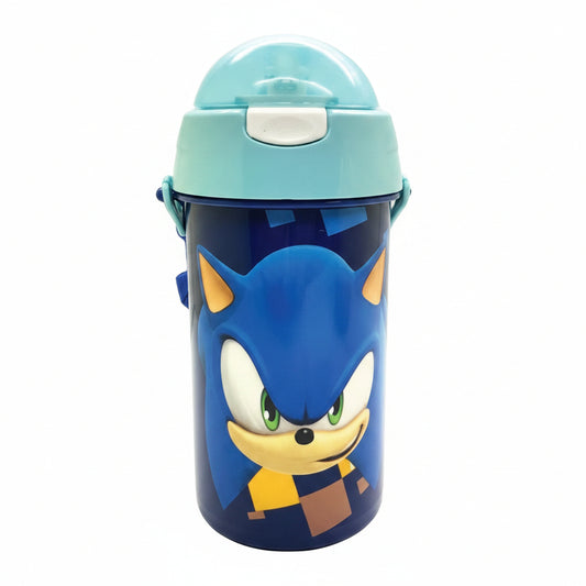 Sonic the Hedgehog Speed Sonic the Hedgehog Sport-Trinkflasche aus Kunststoff mit Strohhalm für Kinder – 500 ml