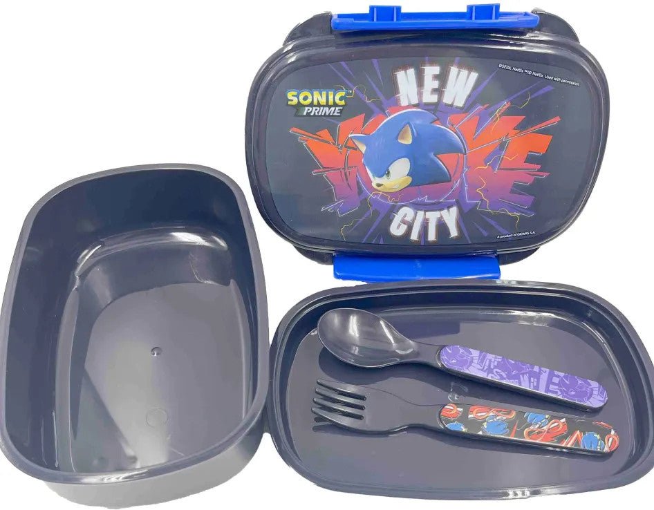 Sonic the Hedgehog Get Me Sonic the Hedgehog Brotdose mit Besteck für Kinder – 18 × 13 × 6,5 cm