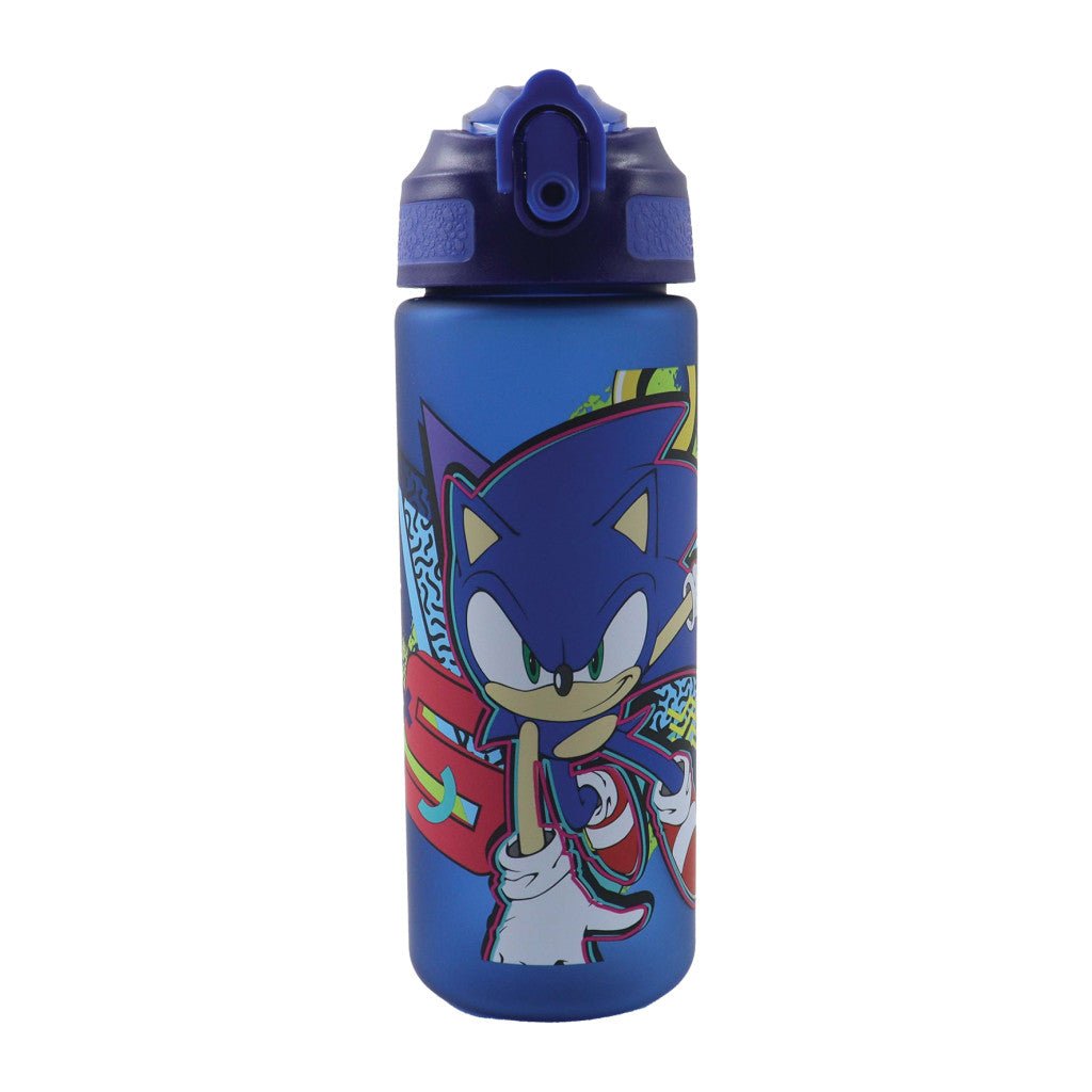 Sonic the Hedgehog Fast Lane Plastikmatte Strohflasche Kunststoff-Trinkflasche mit Strohhalm für Kinder – 600 ml, BPA-frei