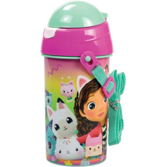 Gabby's Dollhouse Color Fade Sport-Trinkflasche aus Kunststoff mit Strohhalm für Kinder – 500 ml