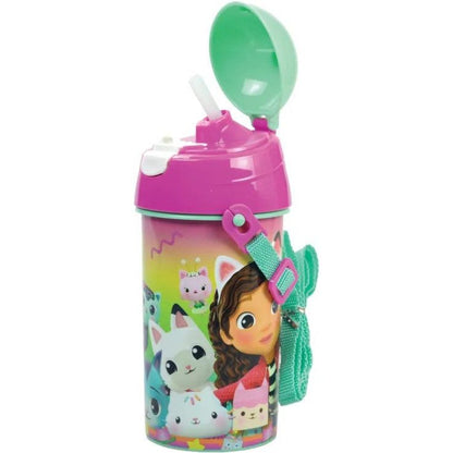 Gabby's Dollhouse Color Fade Sport-Trinkflasche aus Kunststoff mit Strohhalm für Kinder – 500 ml